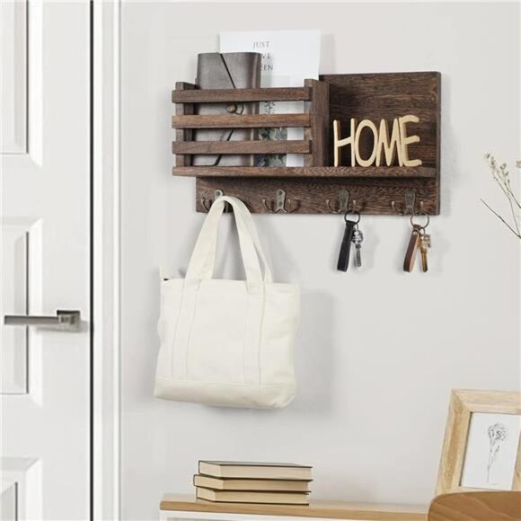 Key & Mail Holder for Wall - Rustic Natural Paulownia Wood - Picture 7 of 8